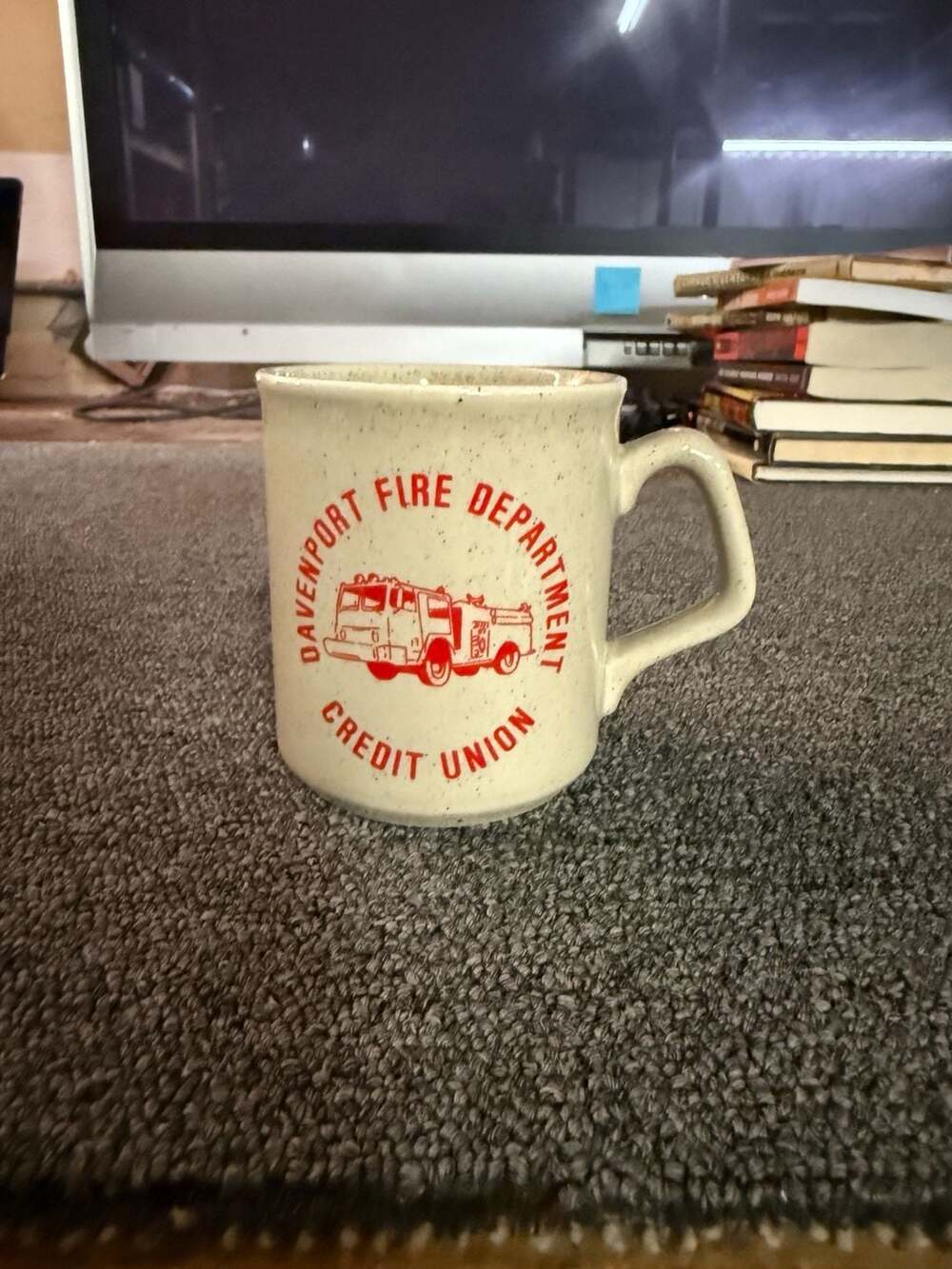 Vintage Davenport Fire Department Credit Union Ceramic Mug Made In England